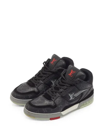 Pre-owned Louis Vuitton Lv-logo Monogram Eclipse Low-top Sneakers In Black