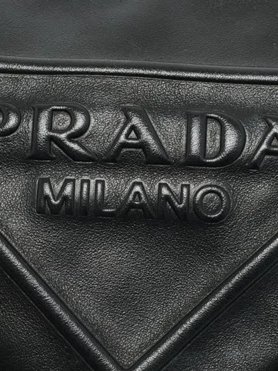 Pre-owned Prada Triangle Leather Shoulder Bag In Black