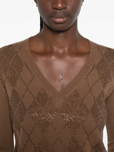 Max Mara Argyle-pattern Stud-embellished Sweater In Brown