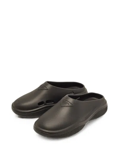 Pre-owned Prada Triangle-logo Slides In Black