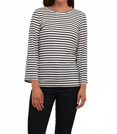 Kaffe Liddy Jersey Cropped Sleeve Blouse In Chalk Black Stripe In Black