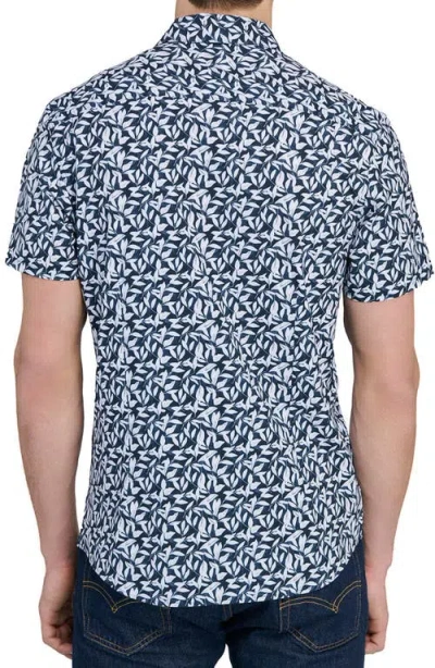 Wrk W.r.k Leaf Print Short Sleeve Performance Button-up Shirt In Blue
