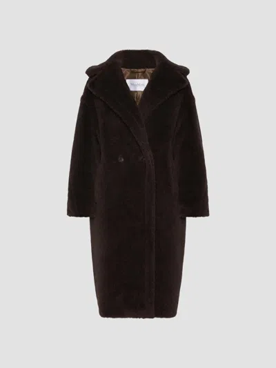 Max Mara Teddy Bear Alpaca Wool Oversized Coat In Dark Brown