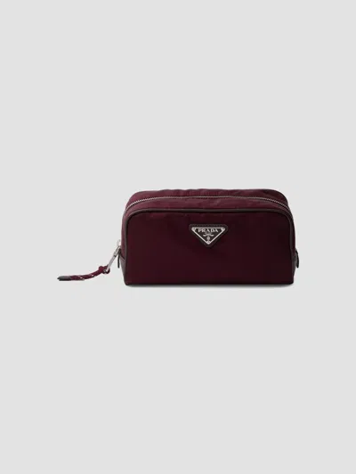 Prada Speedrock Nylon And Leather Pouch Bag In Burgundy
