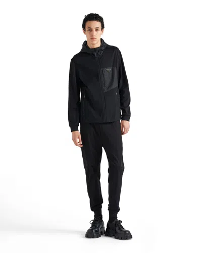 Prada Mens Black Contrast-trim Tapered-leg Cotton And Nylon Jogging Bottoms In Black