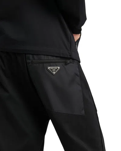 Prada Mens Black Contrast-trim Tapered-leg Cotton And Nylon Jogging Bottoms In Black