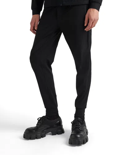 Prada Mens Black Contrast-trim Tapered-leg Cotton And Nylon Jogging Bottoms In Black