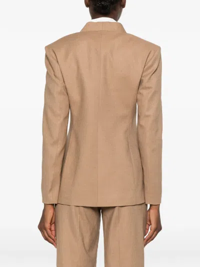 Le Sully Studio Double-breasted Padded-shoulder Blazer In Brown