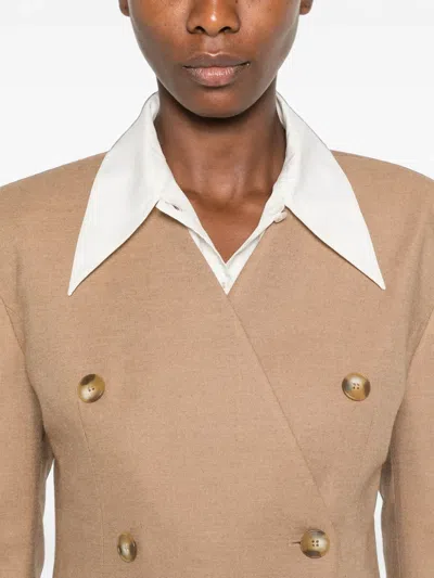 Le Sully Studio Double-breasted Padded-shoulder Blazer In Brown
