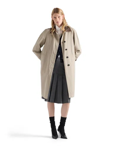 Prada Single-breasted Old Poplin Coat In Neutral
