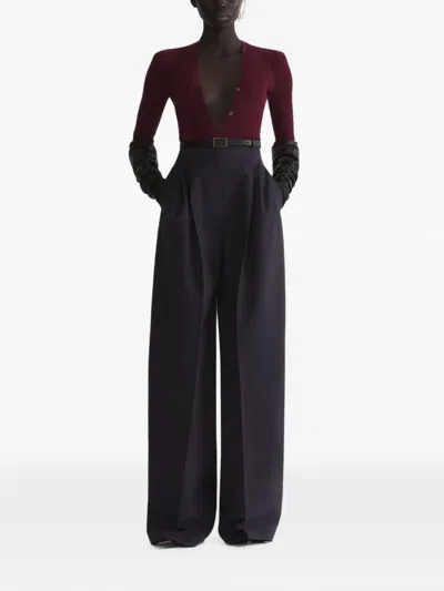 Mugler 골지 니트 버튼 업 바디수트 In Red