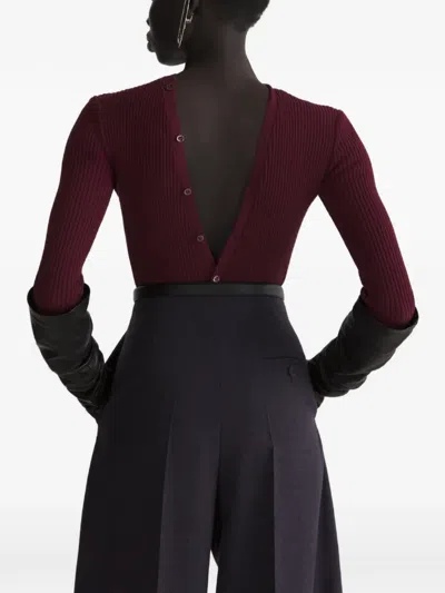 Mugler 골지 니트 버튼 업 바디수트 In Red