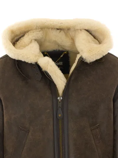 Schott Shearling-lined Leather Jacket In Brown