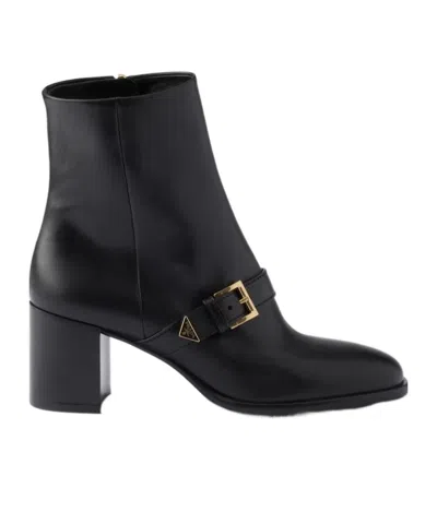 Prada Black Leather Ankle Boots In White