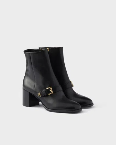 Prada Black Leather Ankle Boots In White