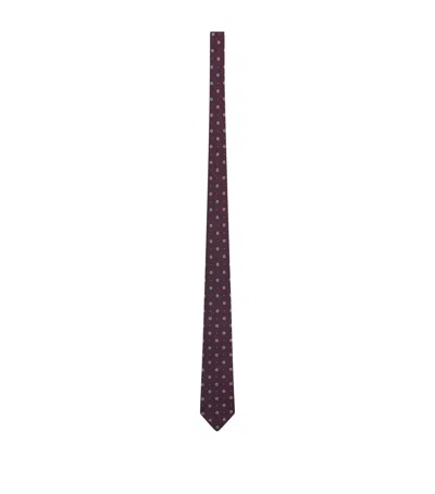 Saint Laurent Silk Jacquard Medallion Tie In Purple