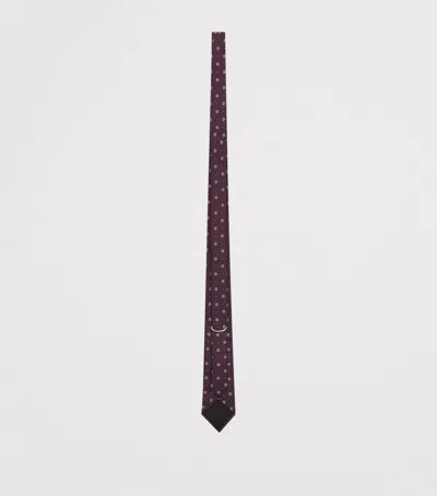 Saint Laurent Silk Jacquard Medallion Tie In Purple