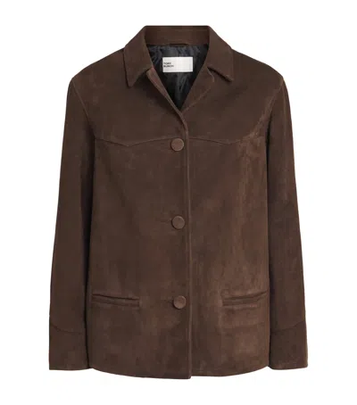 Tory Burch Goat Leather Button-front Jacket With Classic Collar In Brown