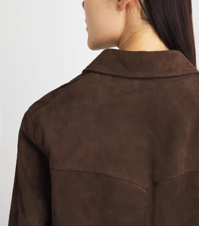 Tory Burch Goat Leather Button-front Jacket With Classic Collar In Brown