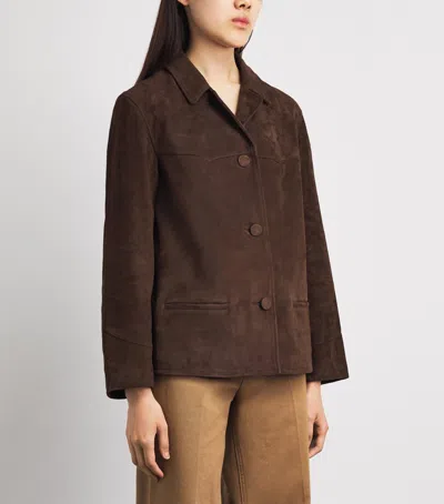 Tory Burch Goat Leather Button-front Jacket With Classic Collar In Brown