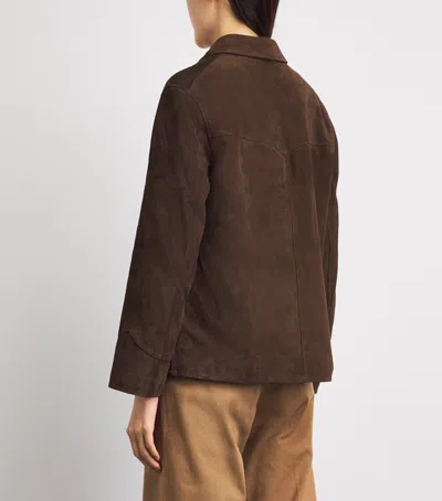 Tory Burch Goat Leather Button-front Jacket With Classic Collar In Brown