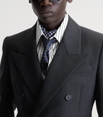 Saint Laurent Silk Geometric-pattern Tie In Blue