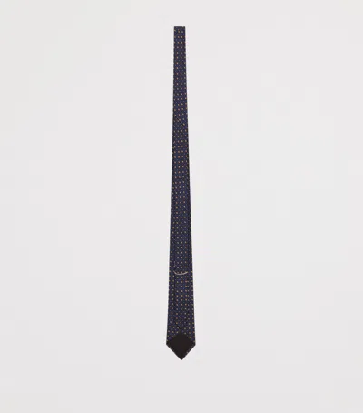 Saint Laurent Silk Geometric-pattern Tie In Blue