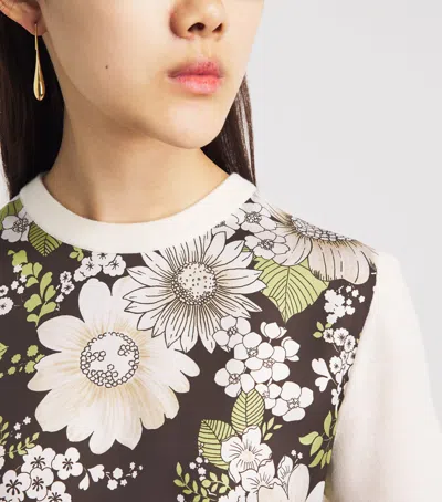 Tory Burch Silk-wool Floral T-shirt In Multi