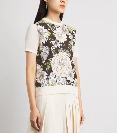 Tory Burch Silk-wool Floral T-shirt In Multi