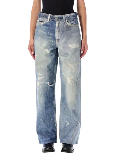 Our Legacy High Waist Boyfriend Jeans With Distressed Finish In Blue