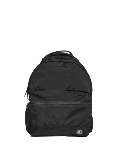 Stone Island Compass Patch Padded Mini Crossbody Bag With Webbing Handle In Nero