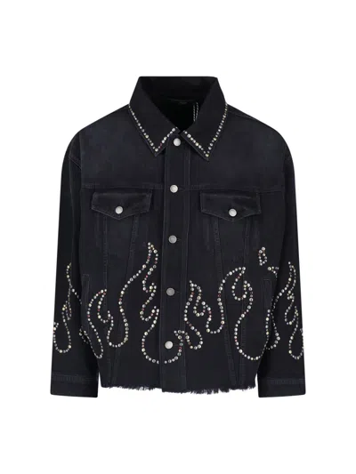Amiri Studs Flames Trucker Jacket In Black
