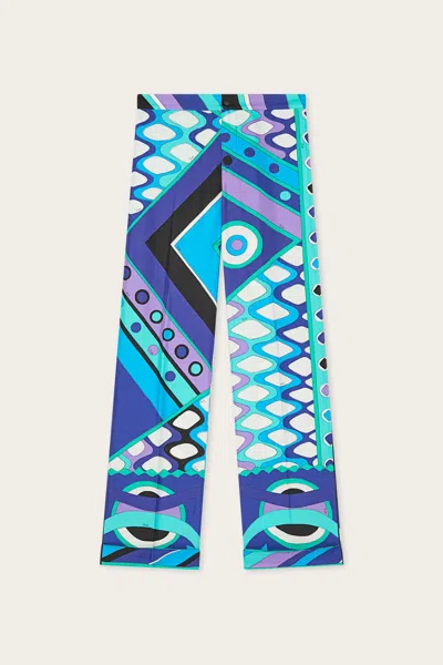 Pucci Printed Silk Pants With Roll-up Cuffs In Multi