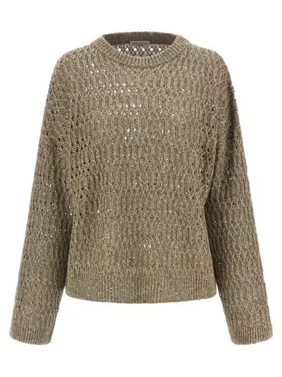 Brunello Cucinelli Micro Sequin Sweater Sweaters And Cardigans Beige In Brown