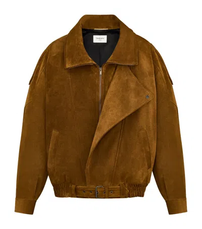 Saint Laurent Bomber Jacket In Split Leather In Brown