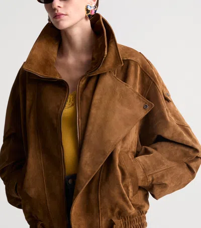 Saint Laurent Bomber Jacket In Split Leather In Brown