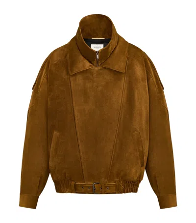 Saint Laurent Bomber Jacket In Split Leather In Brown