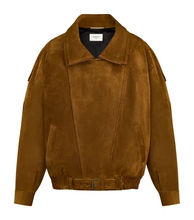 Saint Laurent Bomber Jacket In Split Leather In Brown