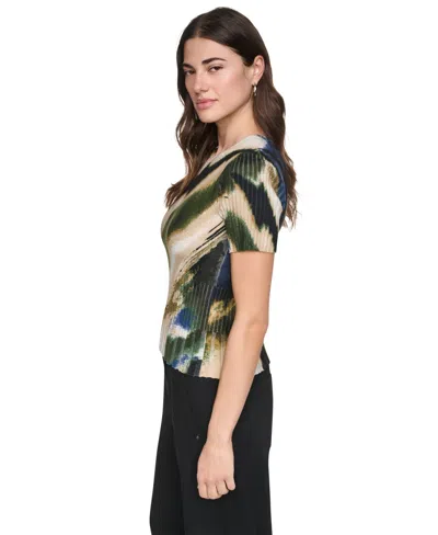 Dkny Print Mixed Rib Sweater In Animal Print