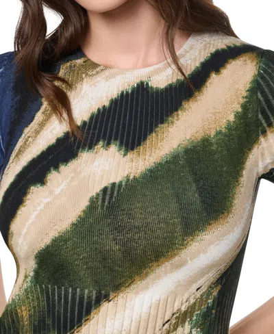 Dkny Print Mixed Rib Sweater In Animal Print