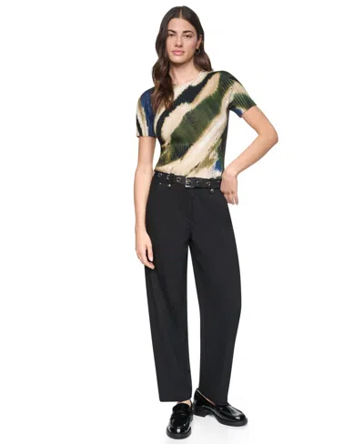 Dkny Print Mixed Rib Sweater In Animal Print