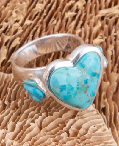Barse Blue Turquoise Heart Silver Statement Ring In Silver