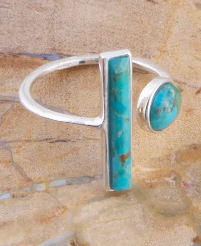 Barse Blue Turquoise Size Adjustable Silver Ring In Silver