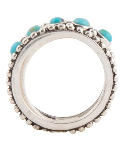 Barse Triple Blue Turquoise And Silver Stack Ring In Silver