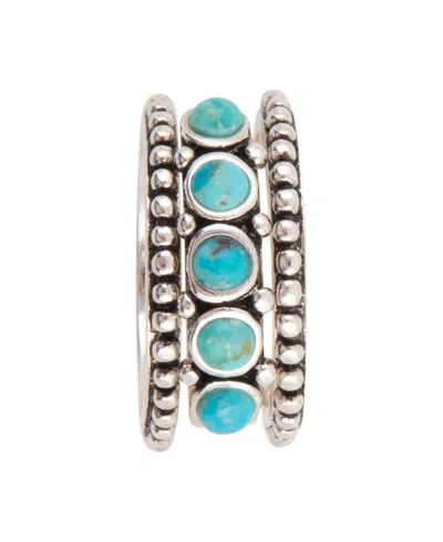 Barse Triple Blue Turquoise And Silver Stack Ring In Silver