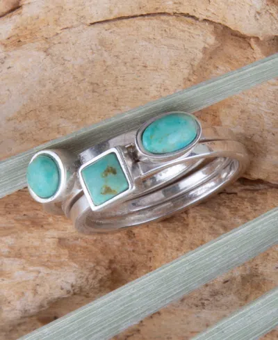 Barse Silver Blue Turquoise Stackable Ring In Silver
