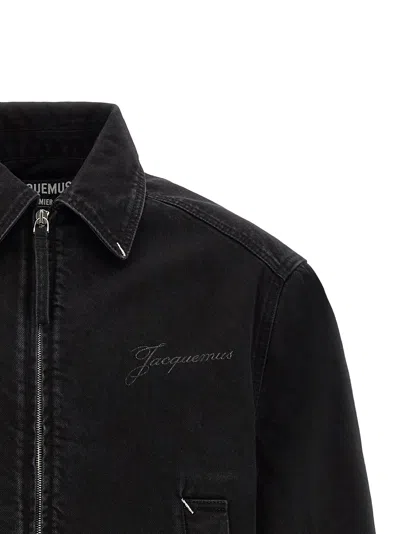 Jacquemus Canvas Coat Front And Back Pockets In Black