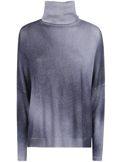 Avant Toi Gradient Effect High Neck Oversize Pullover With Slits In Blue
