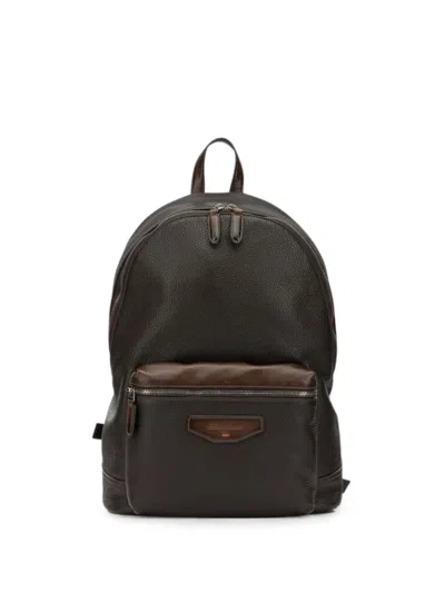 Santoni Pebbled-leather Backpack In Brown