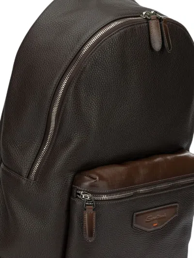 Santoni Pebbled-leather Backpack In Brown